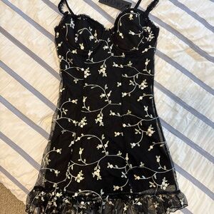 NWOT dolls kill widow Black Dress with Floral Embroidery Size M